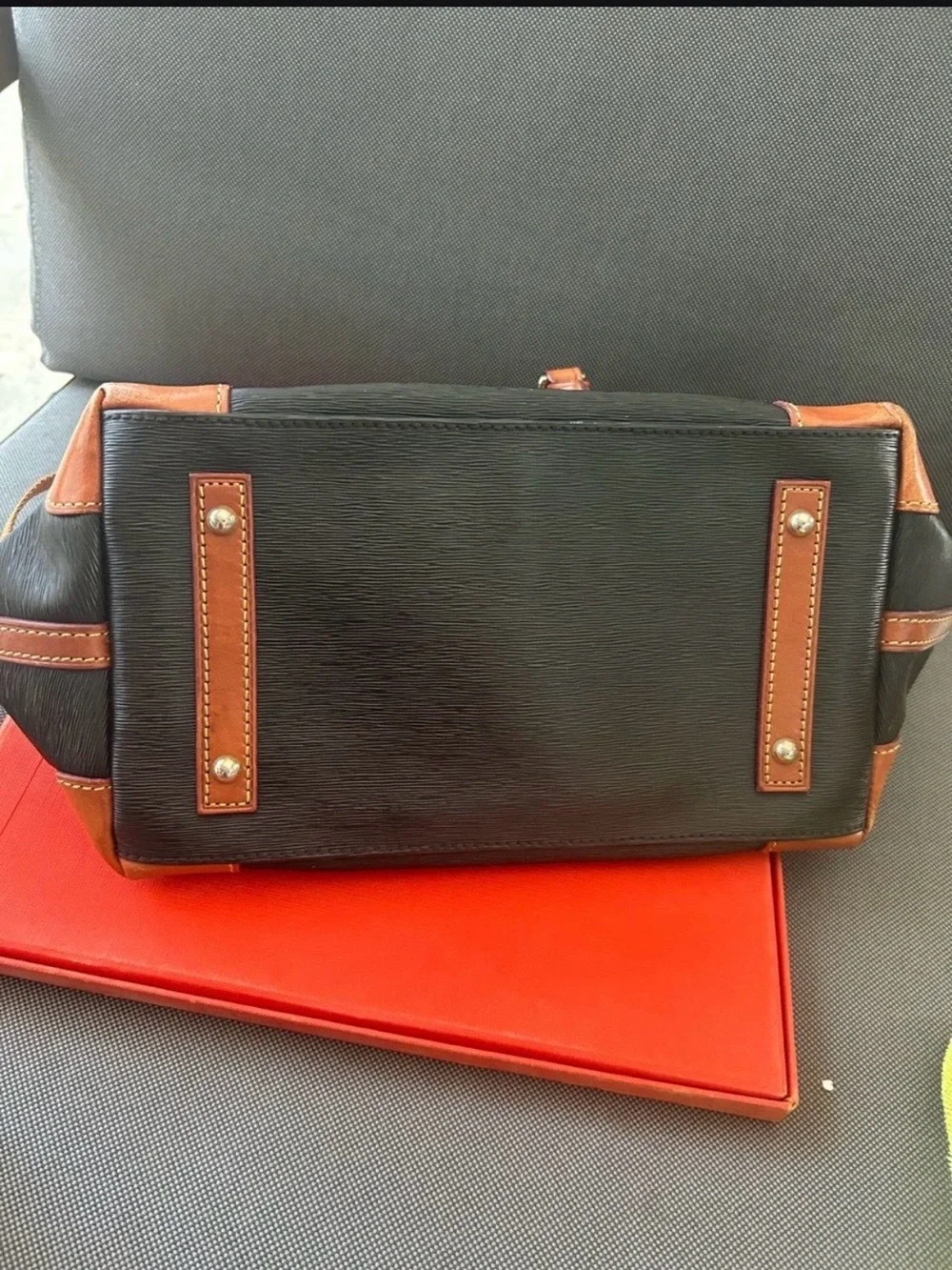 Dooney & Bourke Black Duffel with Brown Leather Trim